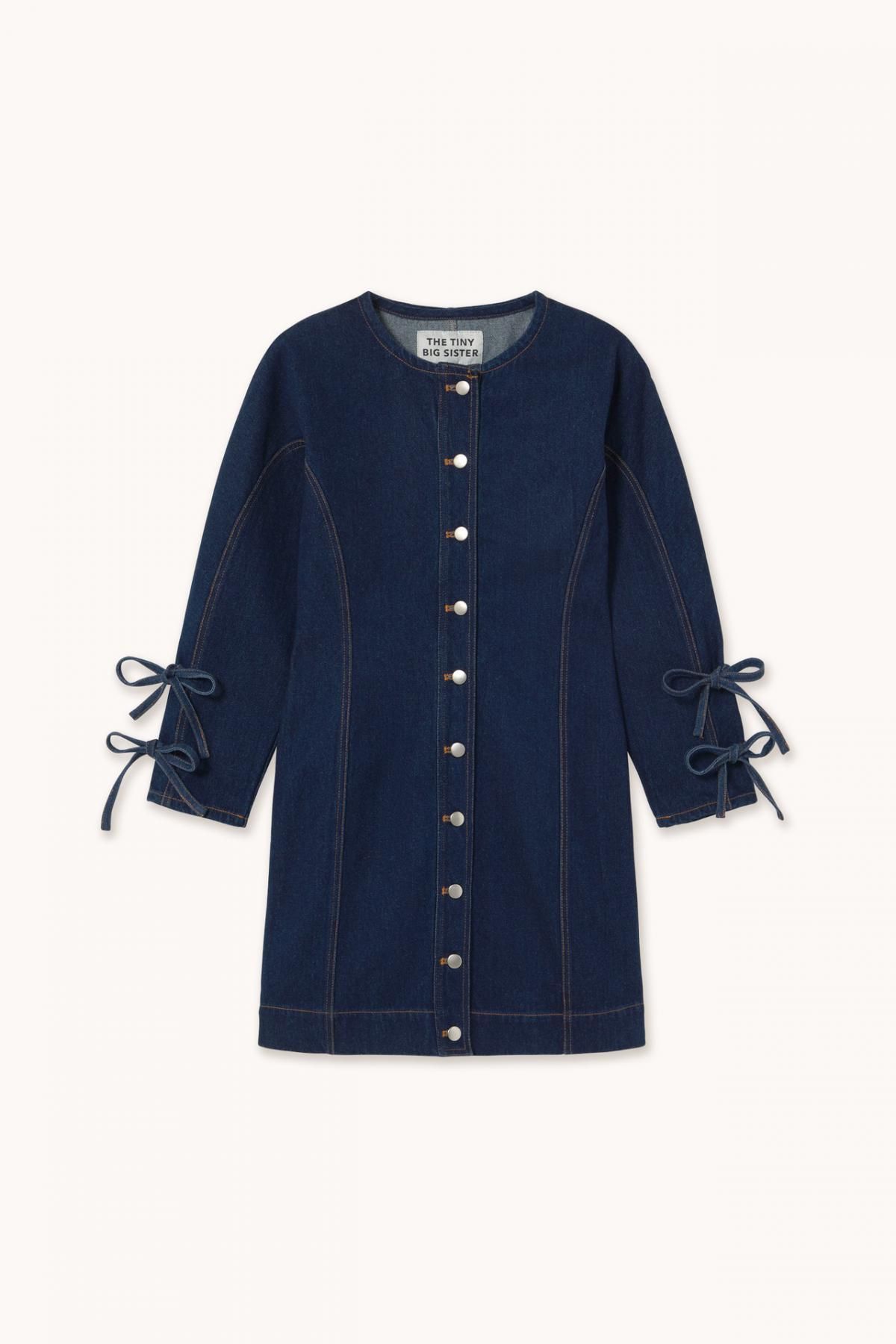 타이니코튼 데님 리본 디테일 네이비 미니 원피스 AW25-771107 ONE COLOR - 상품 이미지