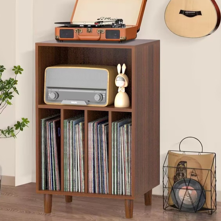 LP 장식장 턴테이블 선반 보관 CD  레코드 거치대 책장 거실 정리장 협탁 라이트 우드 - 상세 이미지 5