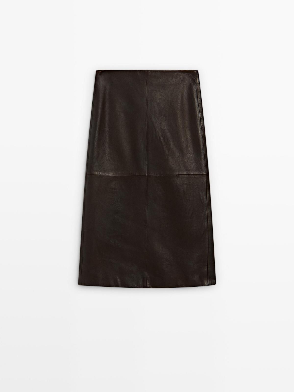 마시모두띠 나파 레더 스트레이트 슬릿 미디 스커트 5323/553 BROWN - 상품 이미지
