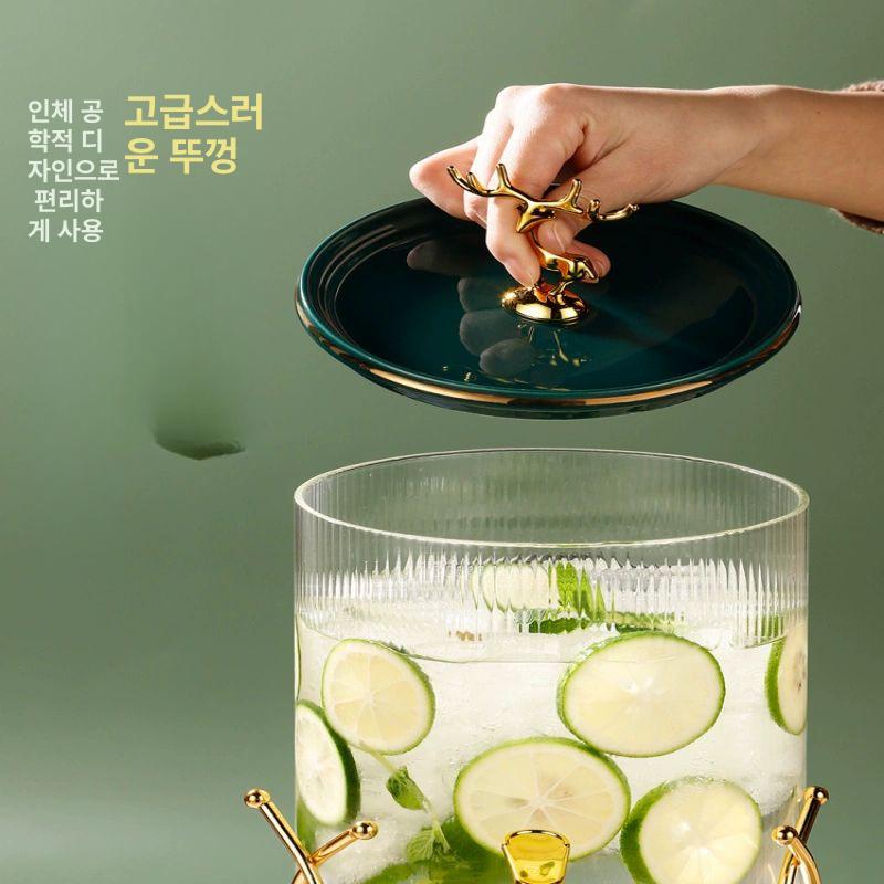 수정과 식혜 냉수통 디스펜서 음료 냉음료 쥬스 조식 식당 후식 주스 업소용 뷔페 부페 세로 패턴 4L+세라믹 커버가 있는 - 상세 이미지 3
