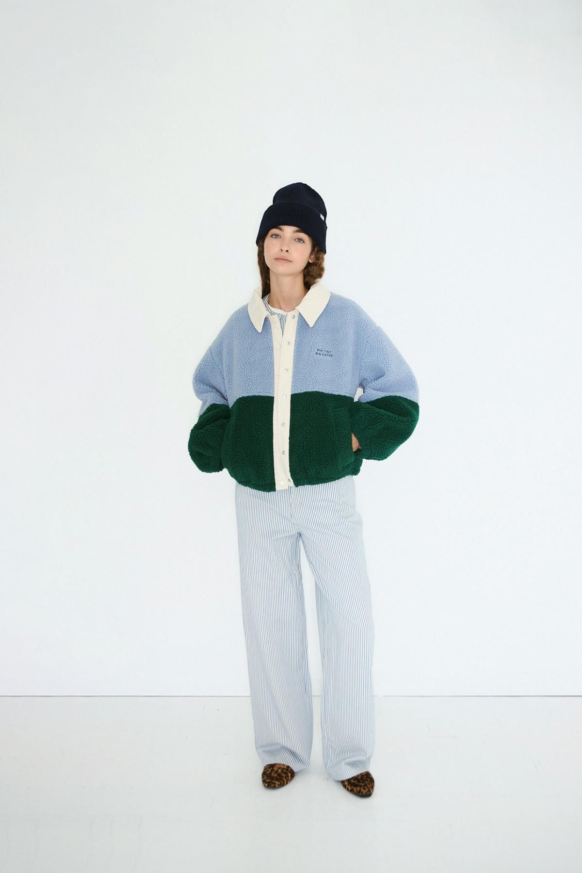 타이니코튼 테크니컬 컬러블록 플리스 집업 재킷 AW25-767S42 WASHED BLUE/DARK GREEN - 상세 이미지 3