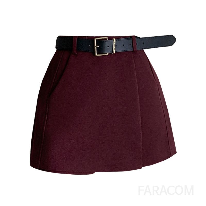 여성 울치마바지 하이웨이스트 A라인 가을 데일리 팬츠 스커트 모직 소재 편안한 착용감의 스타일리시한 외출용 야외복 - 상세 이미지 5