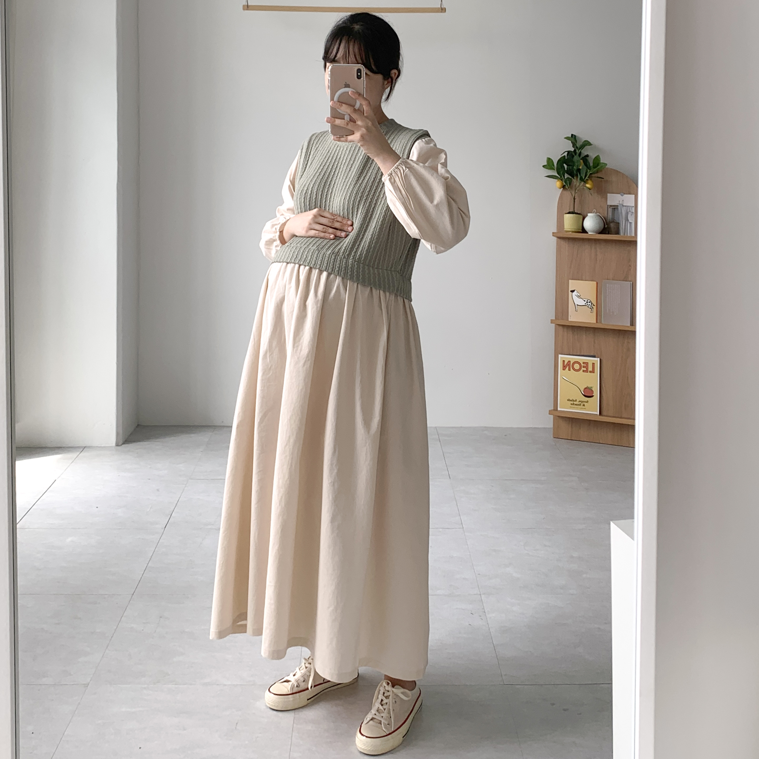 자체제작) 조끼 뷔스티에 임산부원피스 가을 겨울 임부복 임산부출근룩 - 상품 이미지