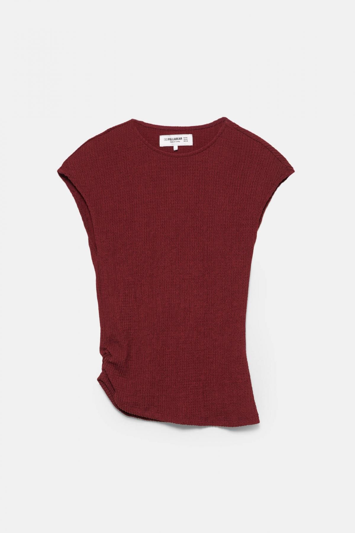 풀앤베어 버건디 비대칭 크레이프 반팔 탑 3248/304 BURGUNDY - 상품 이미지