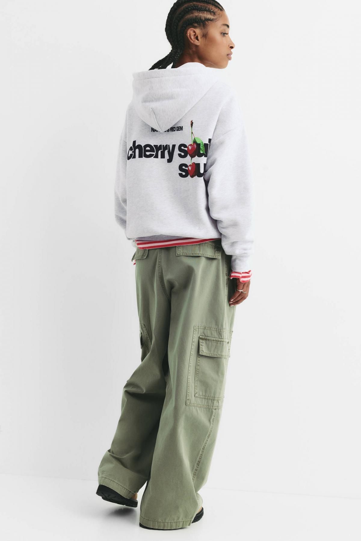 풀앤베어 트렌디 체리 그래픽 그레이 코튼 후드티 7560/342 GREY MARL - 상세 이미지 3