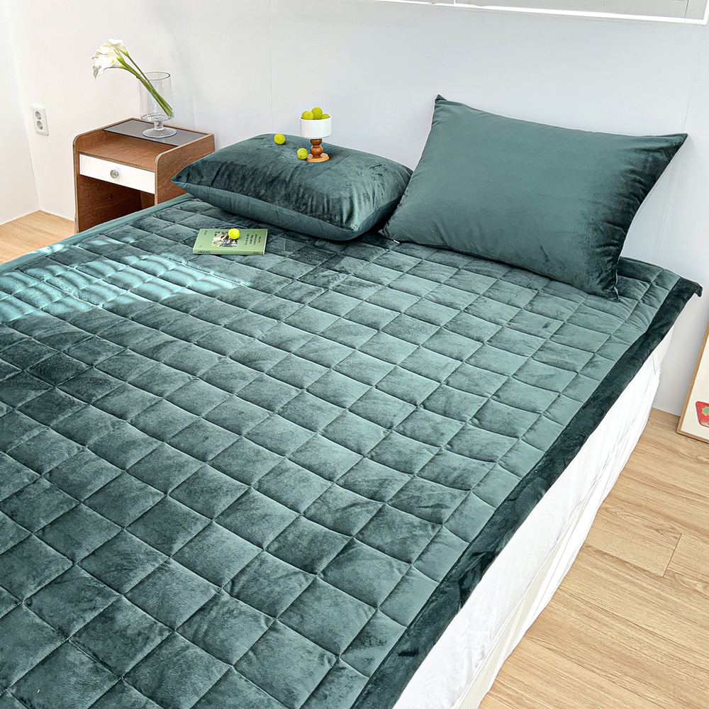 포근한 윈터테일 겨울 밍크 극세사 고정밴딩 침대패드 에버그린, SS(슈퍼싱글)