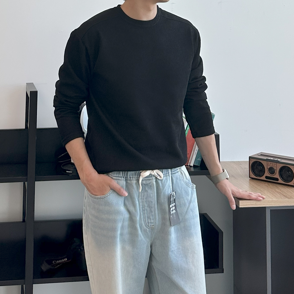 남자 긴팔티 빅사이즈 오버핏 흰색 이너 티셔츠 - 상세 이미지 5