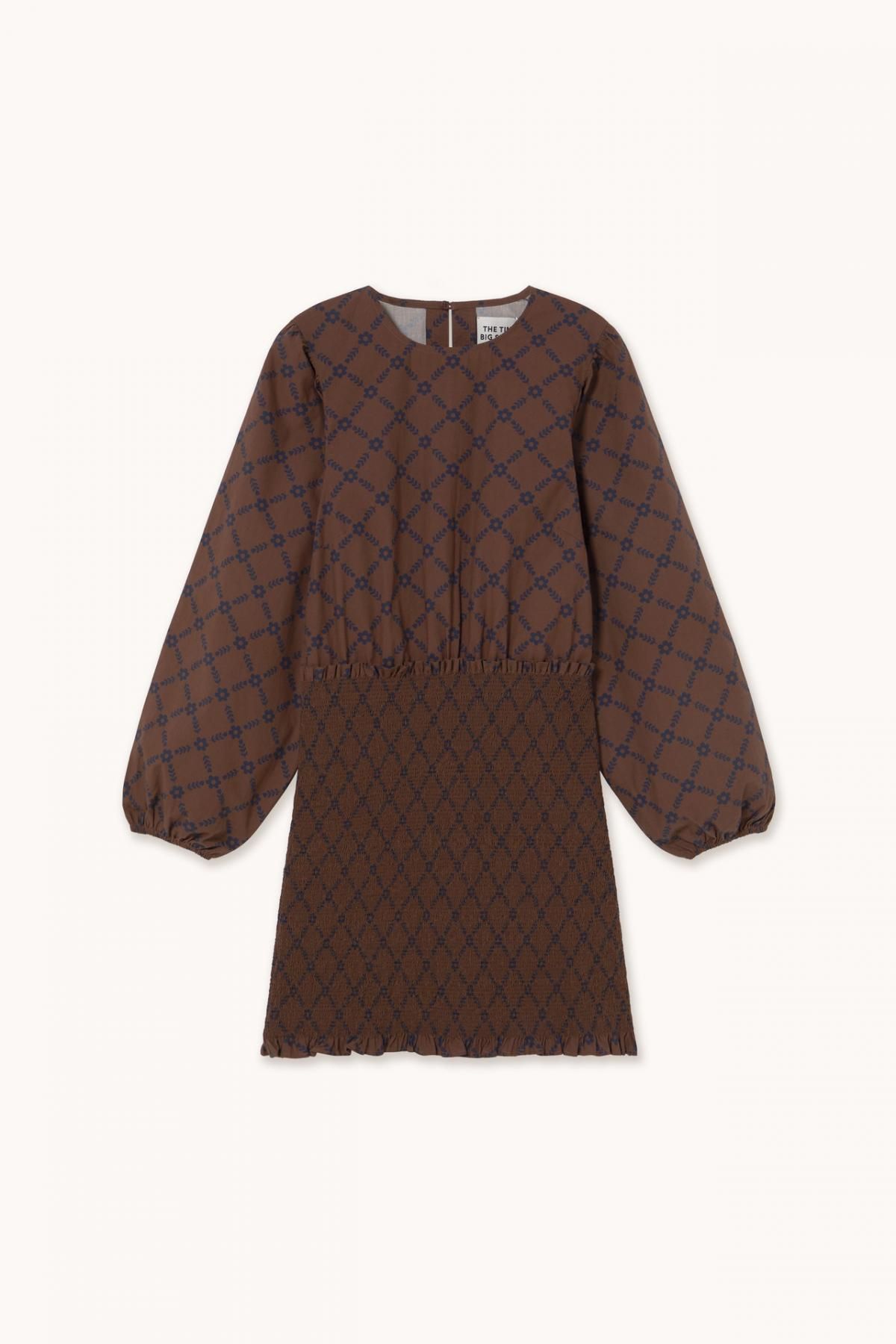 타이니코튼 플라워 그리드 초콜릿 브라운 퍼프소매 미니 원피스 AW25-636K22 ONE COLOR - 상품 이미지