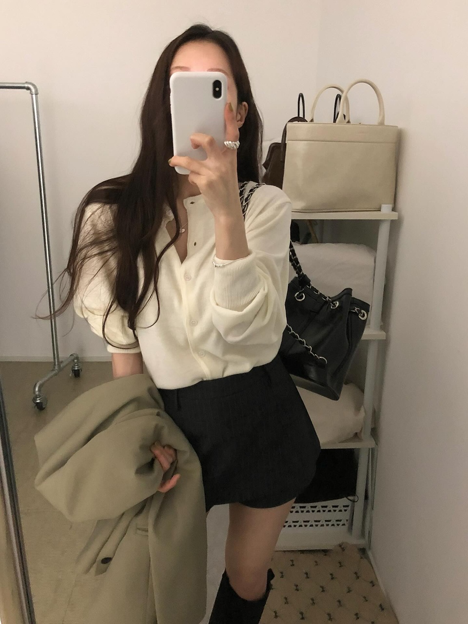 람디 여성 가을 레이어드 이너 라운드 노카라 루즈핏 가디건 - 상세 이미지 2