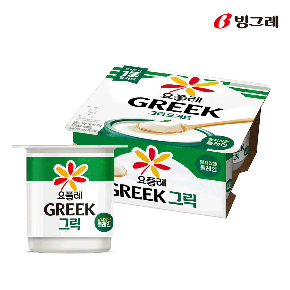 빙그레 요플레 그릭 달지않은 플레인 80g X 4개 그릭요거트