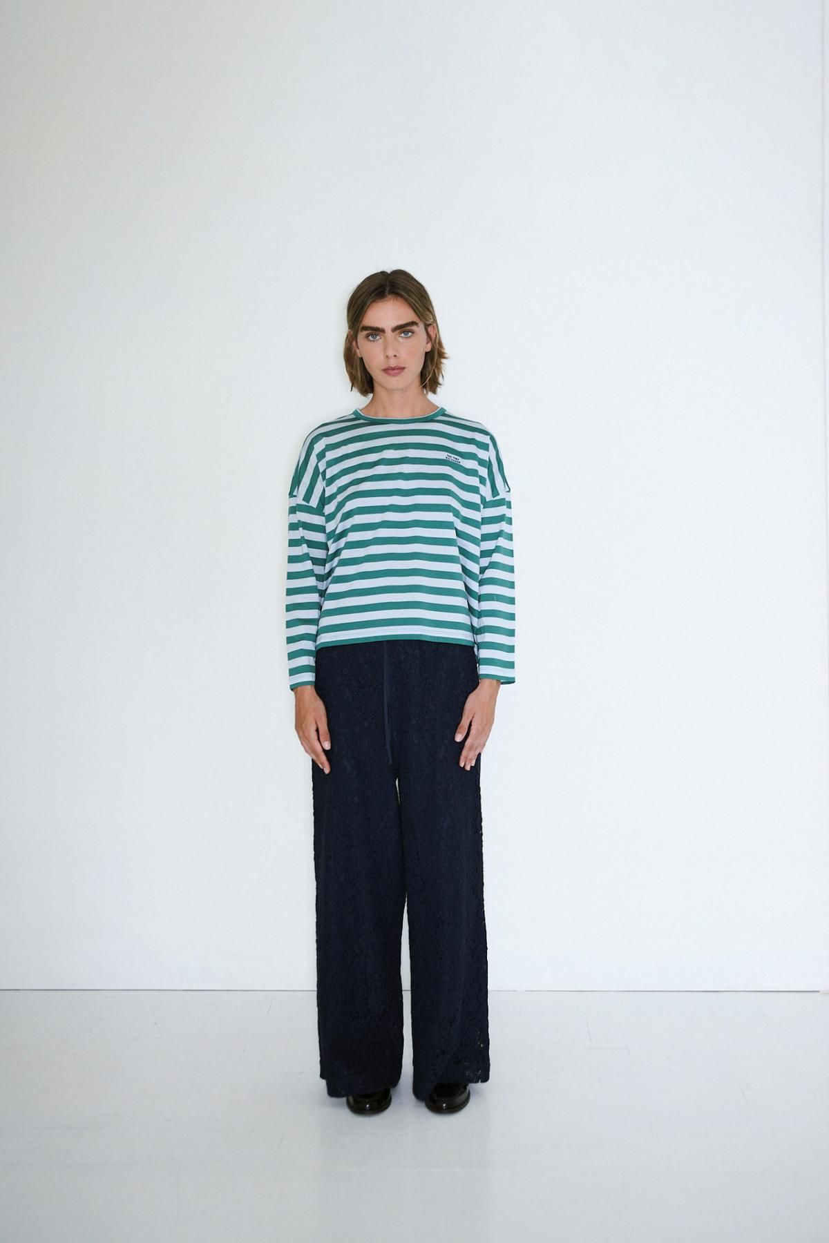 타이니코튼 다크그린 워시드블루 스트라이프 베이직 긴팔 티셔츠 AW25-777S44 DARK GREEN/WASHED BLUE - 상세 이미지 2