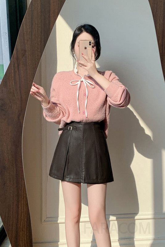 여성 하이웨스트 레더 가죽 반바지 치마바지 큐롯팬츠 와이드 A라인 쇼츠 오피스룩 시크 가을 겨울 이미지 6