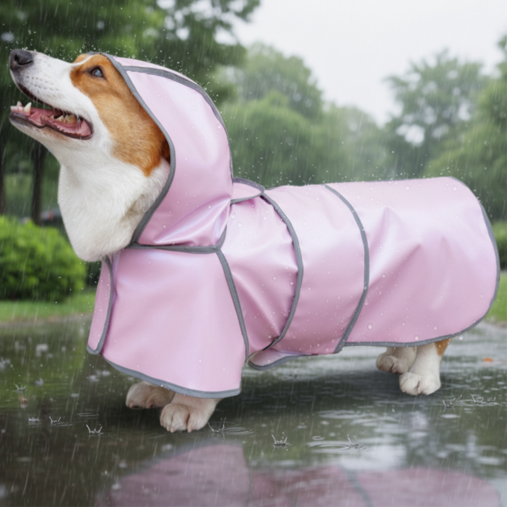 위드레오 강아지 판쵸형우비 웰시코기 닥스훈트 대형견 레인코트 핑크, M