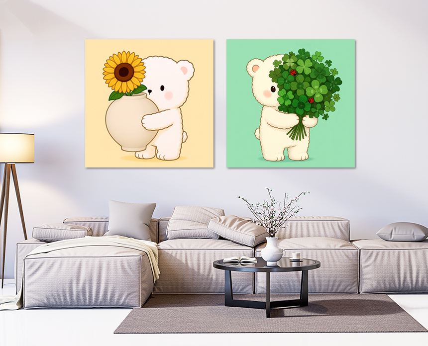 달항아리 아기곰 해바라기 그림 인테리어 액자 거실 현관 아기방 꾸미기 소형 이미지 2