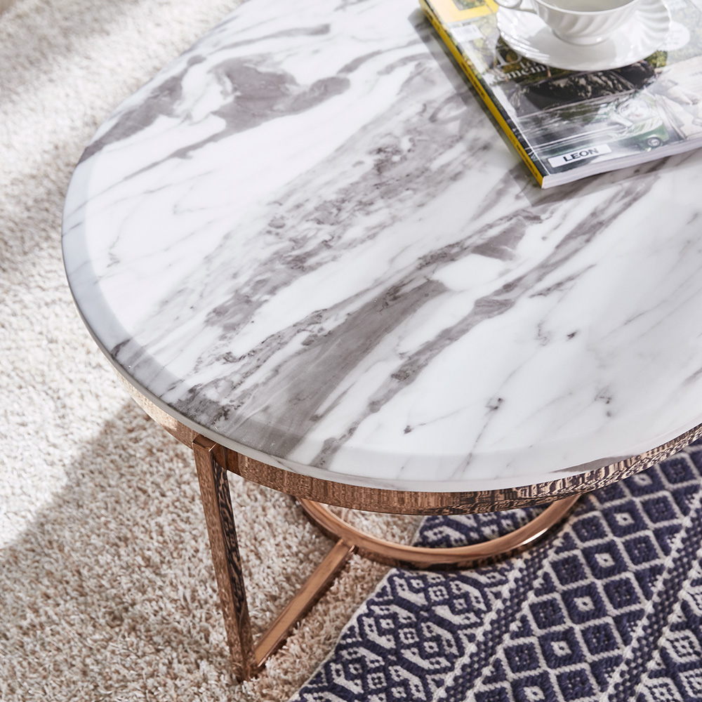 스코나 아먼드 스텐 로즈골드 대리석 거실 소파 테이블 좌탁