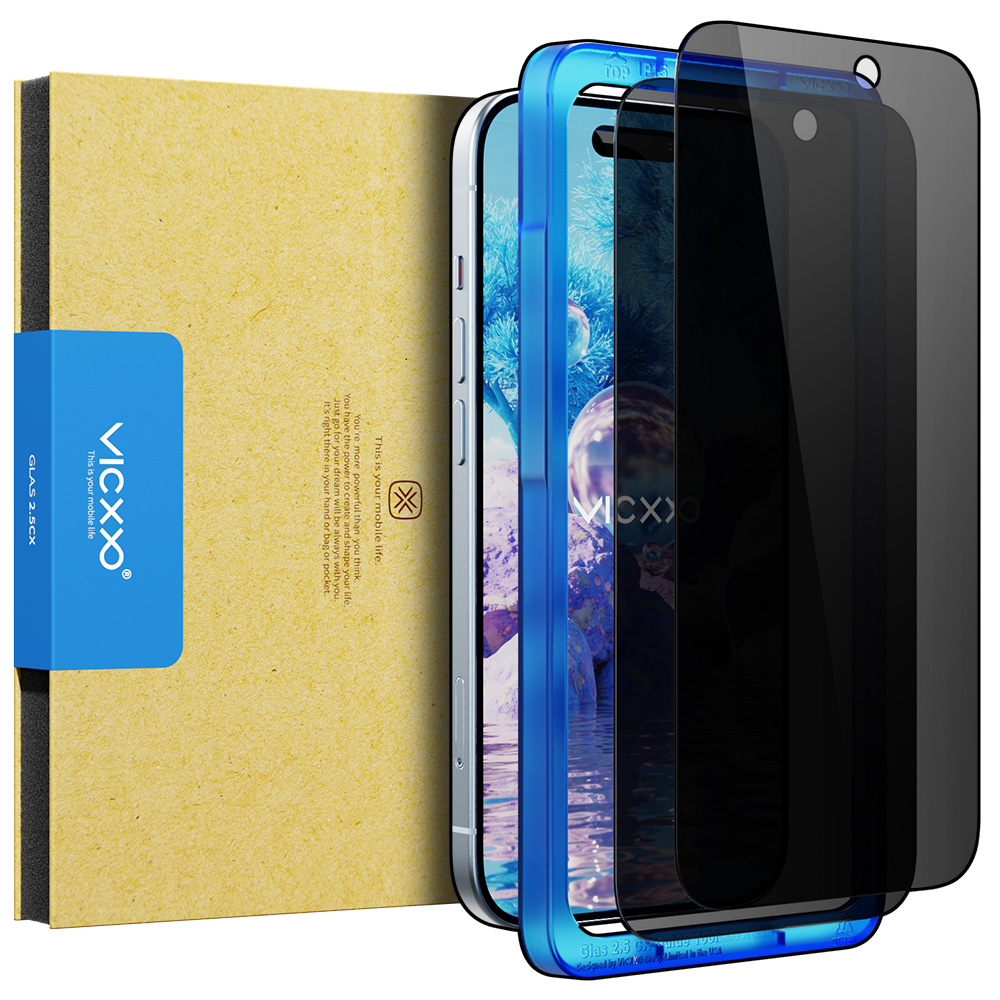 빅쏘 2.5CX 사생활 보호필름 강화유리 아이폰15, 2매입