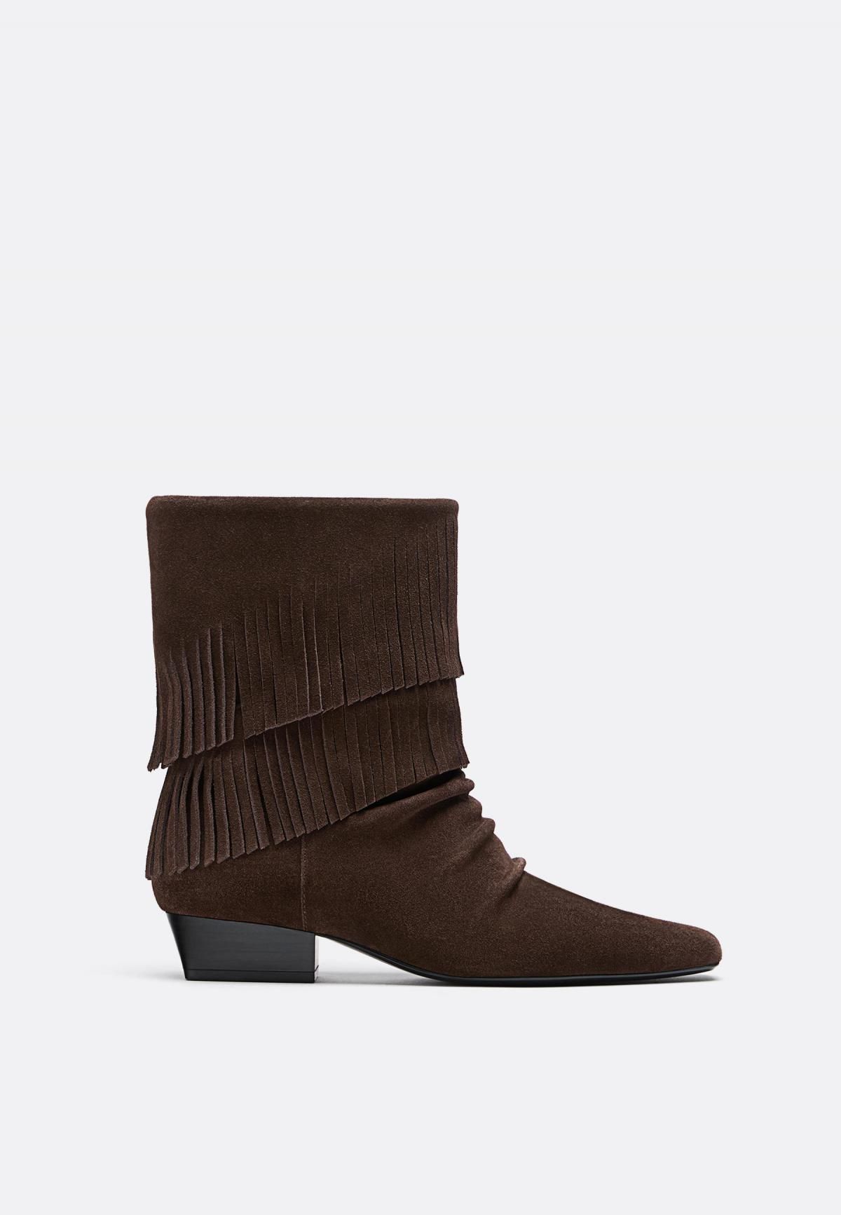 스트라디바리우스 보헤미안 프린지 레더 앵클부츠 9999/678 BROWN - 상품 이미지