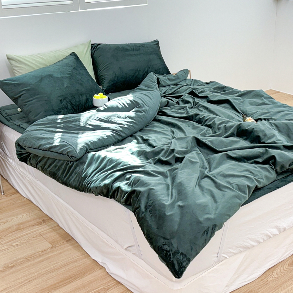 포근한 윈터테일 리버서블 겨울 밍크 극세사 옥수수솜 무봉제 차렵이불 세트 에버그린, DK패드세트(이불+베개커버+침대패드)