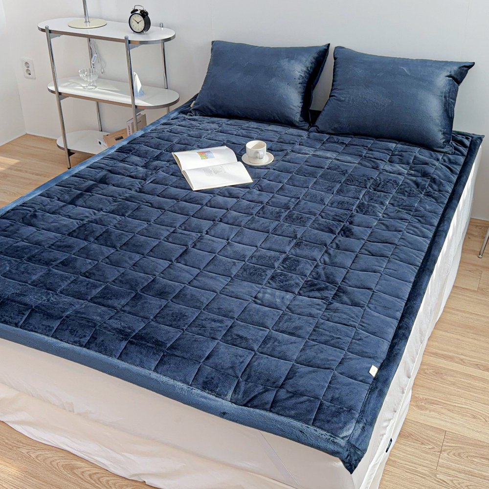 포근한 윈터테일 겨울 밍크 극세사 고정밴딩 침대패드 웨일 블루, SS(슈퍼싱글)