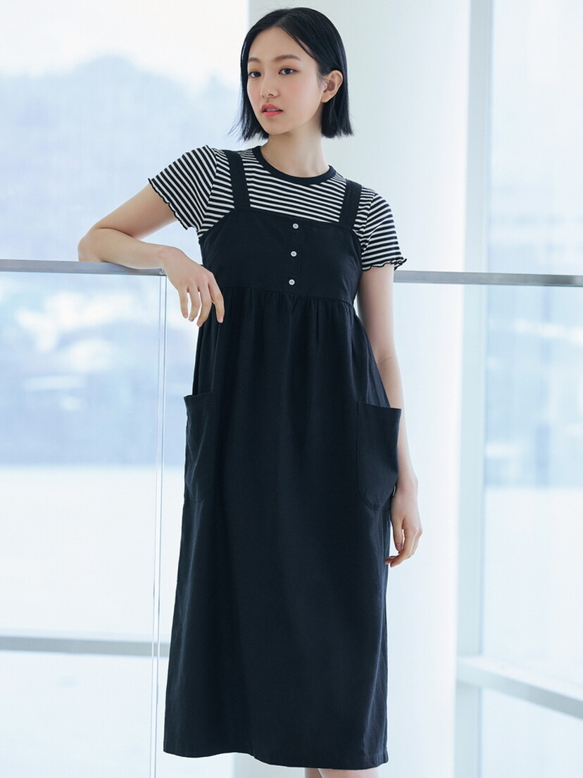 탑텐 여성 리넨 버튼 슬립 원피스_MSE2OO2005