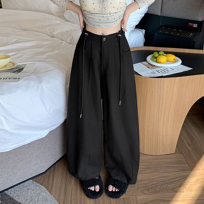 여성 하이웨이스트 와이드 팬츠 텐셀 코튼 소재 슬림 디자인 캐주얼 바지 편안한 착용감 데일리 스타일 가을 외출용 트렌디한 룩 - 상세 이미지 2