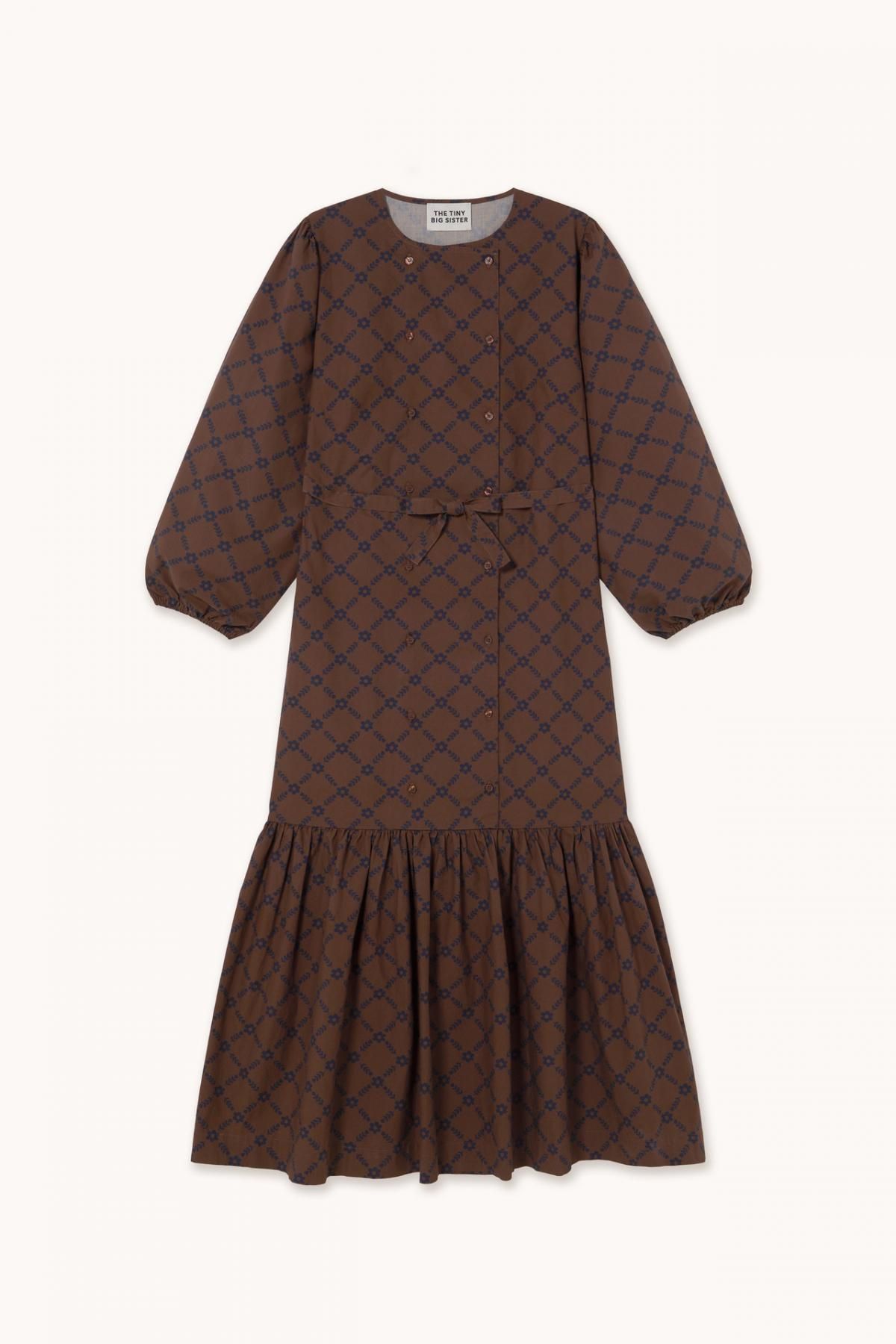 타이니코튼 초콜릿 브라운 플라워패턴 러플 미디 원피스 AW25-635K22 ONE COLOR - 상품 이미지