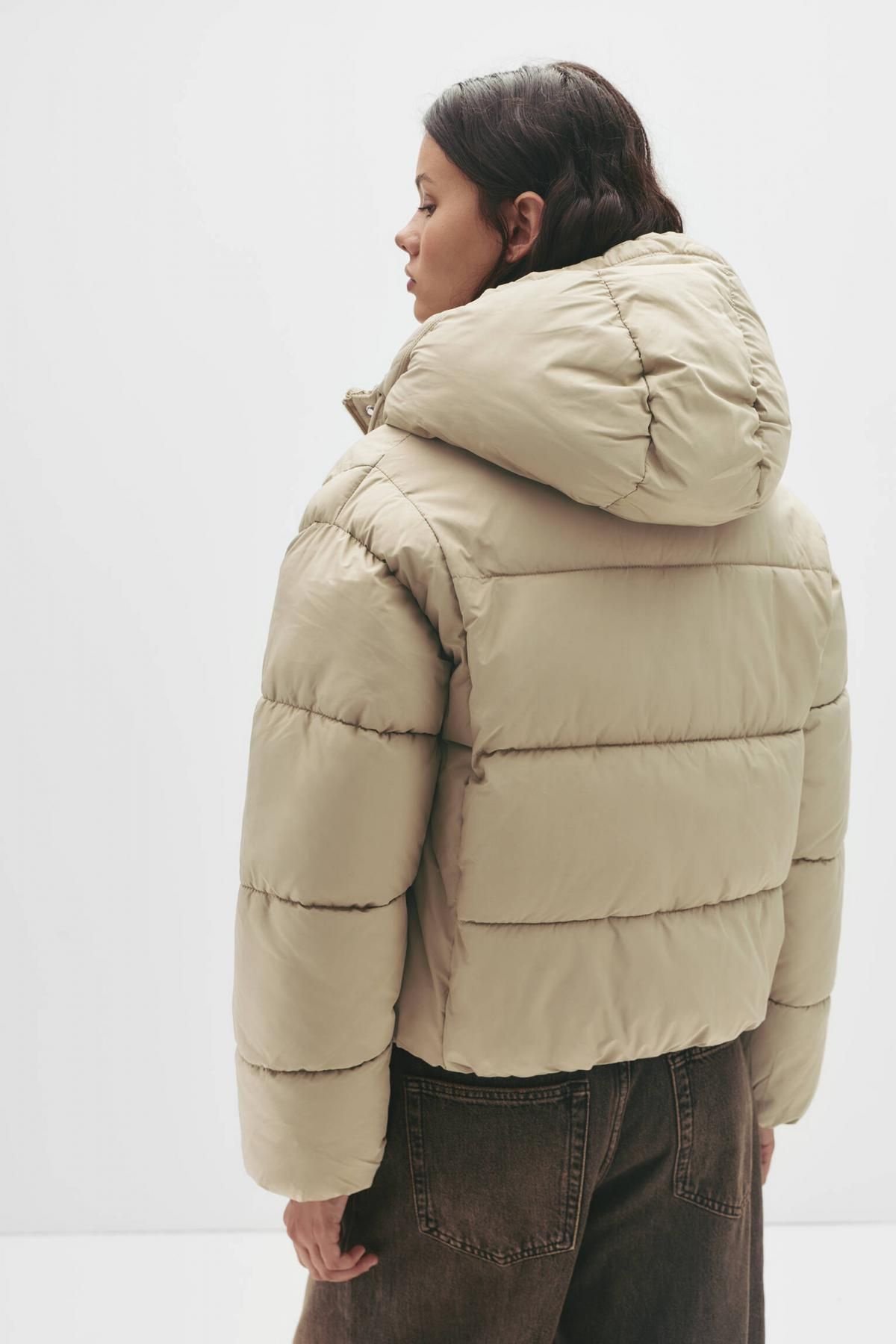 풀앤베어 베이직 하이넥 후드 집업 크롭 패딩 재킷 7700/369 PALE GREEN - 상세 이미지 4