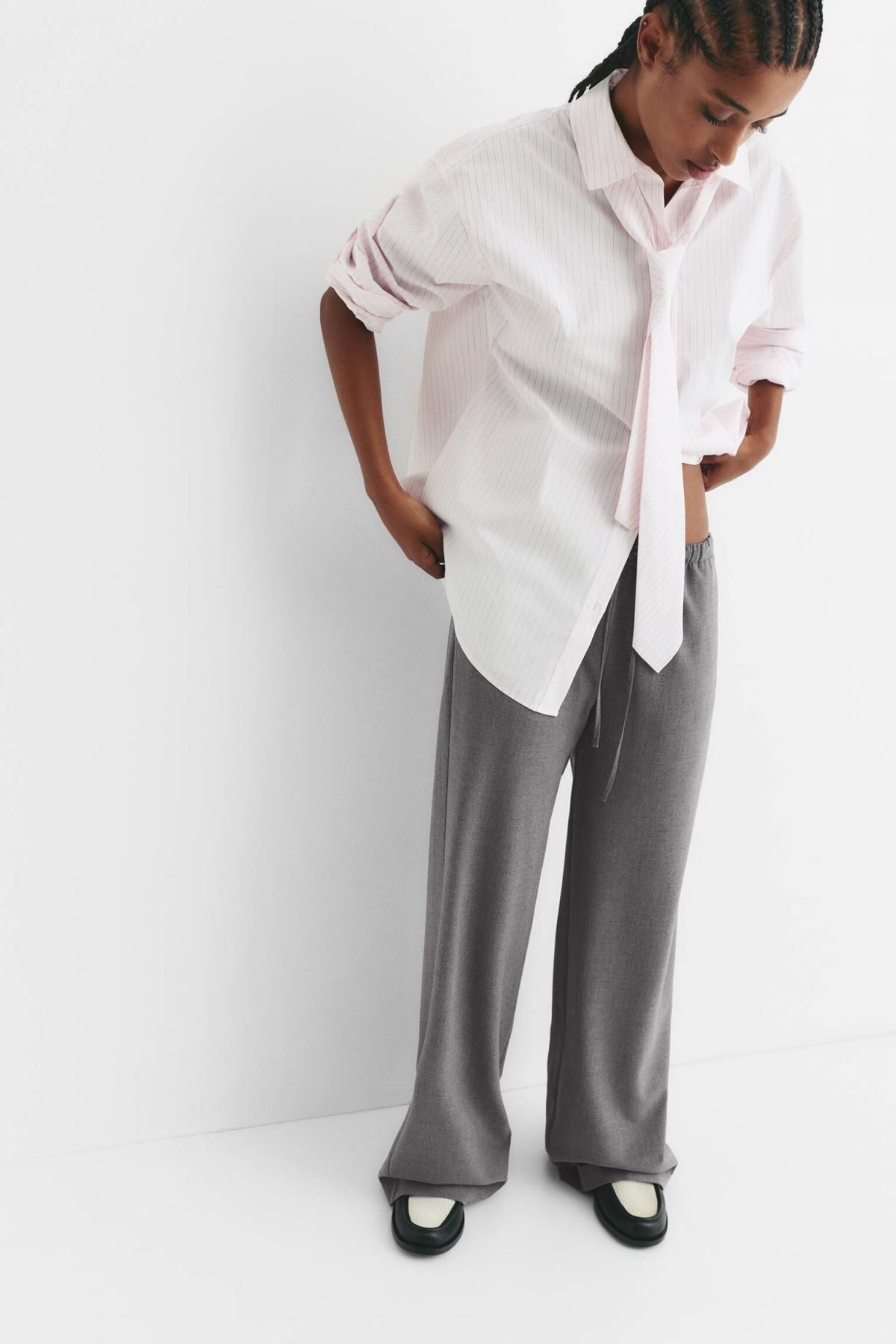 풀앤베어 와이드핏 미드라이즈 밴딩 스웨트 조거 팬츠 7674/328 GREY - 상세 이미지 2