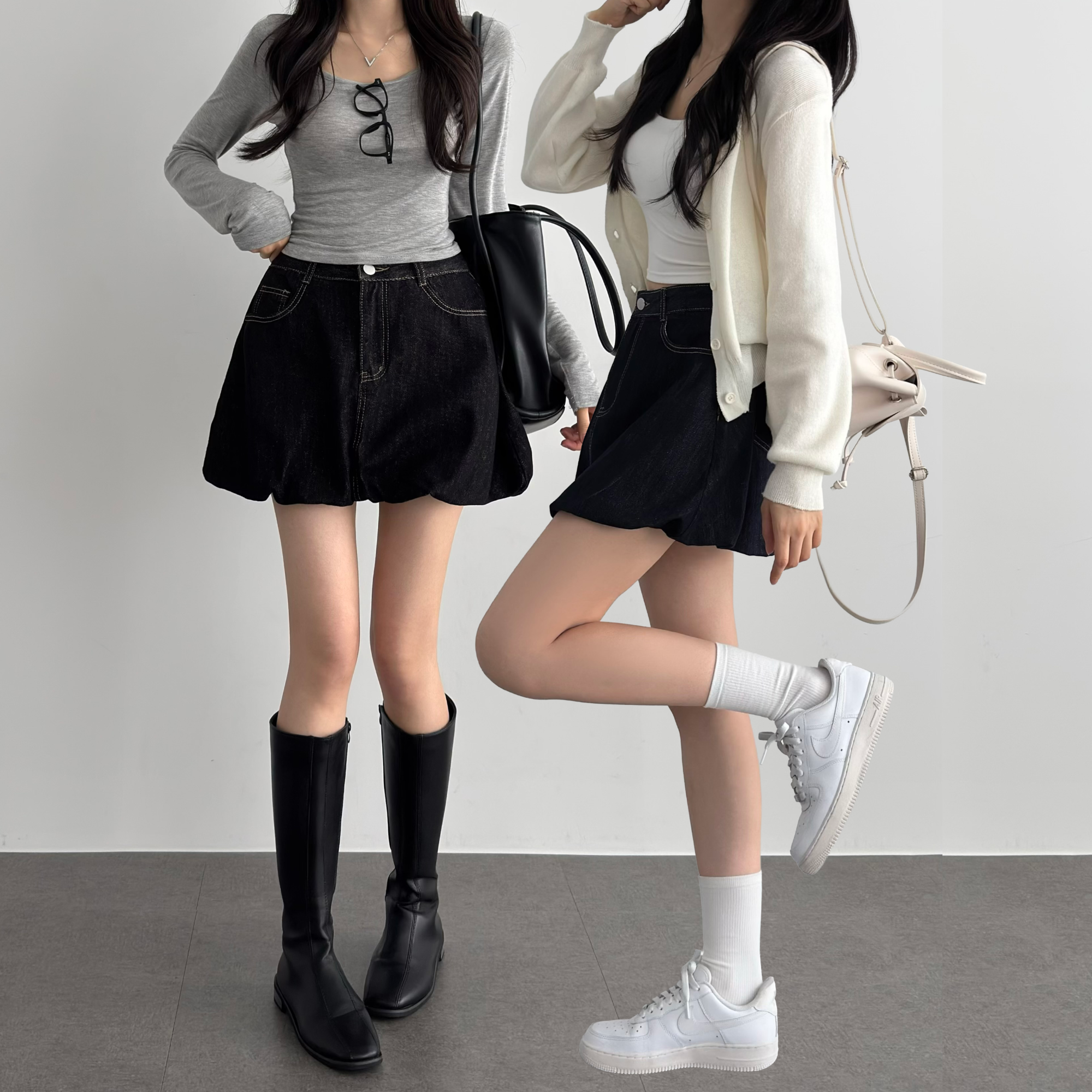 사계절 여성 논페이드 데님 치마 생지 데님 스커트 - 메인 이미지