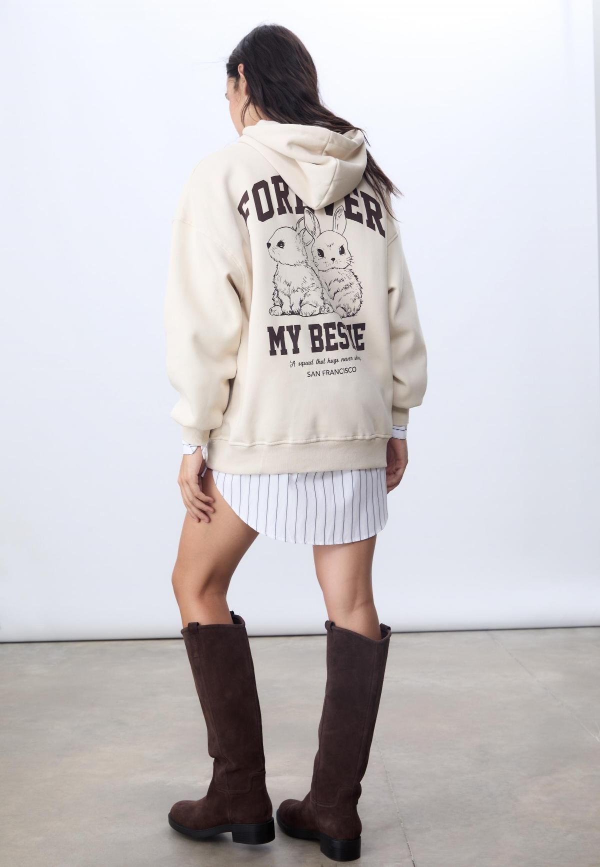 스트라디바리우스 캐주얼 그래픽 오버핏 후드 스웨트셔츠 6673/971 STONE - 상세 이미지 4