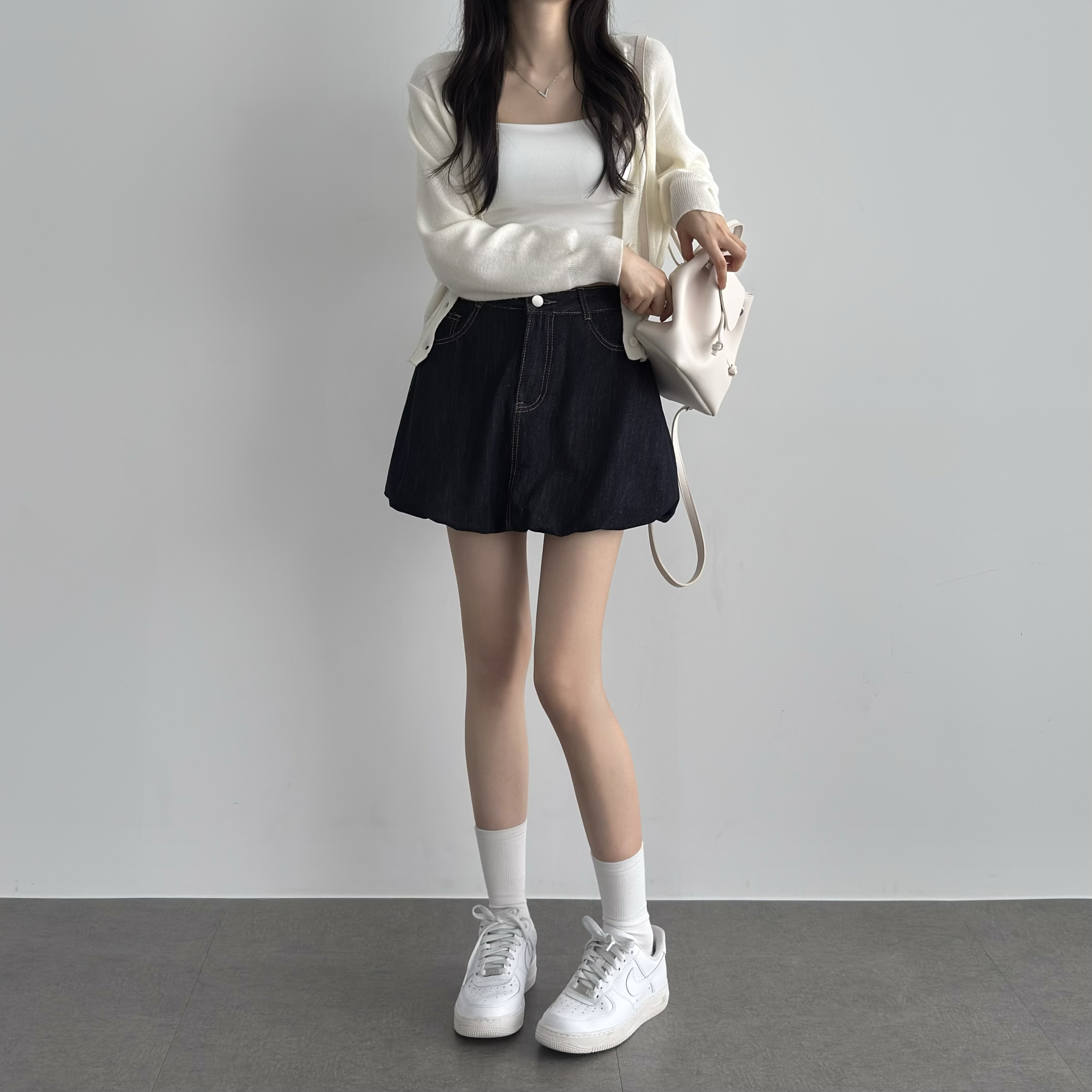 사계절 여성 논페이드 데님 치마 생지 데님 스커트 - 상세 이미지 3