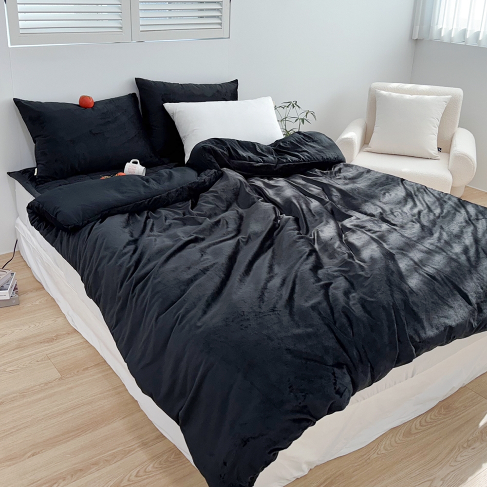 포근한 윈터테일 리버서블 겨울 밍크 극세사 옥수수솜 무봉제 차렵이불 세트 블랙 캣, SS패드세트(이불+베개커버+침대패드)