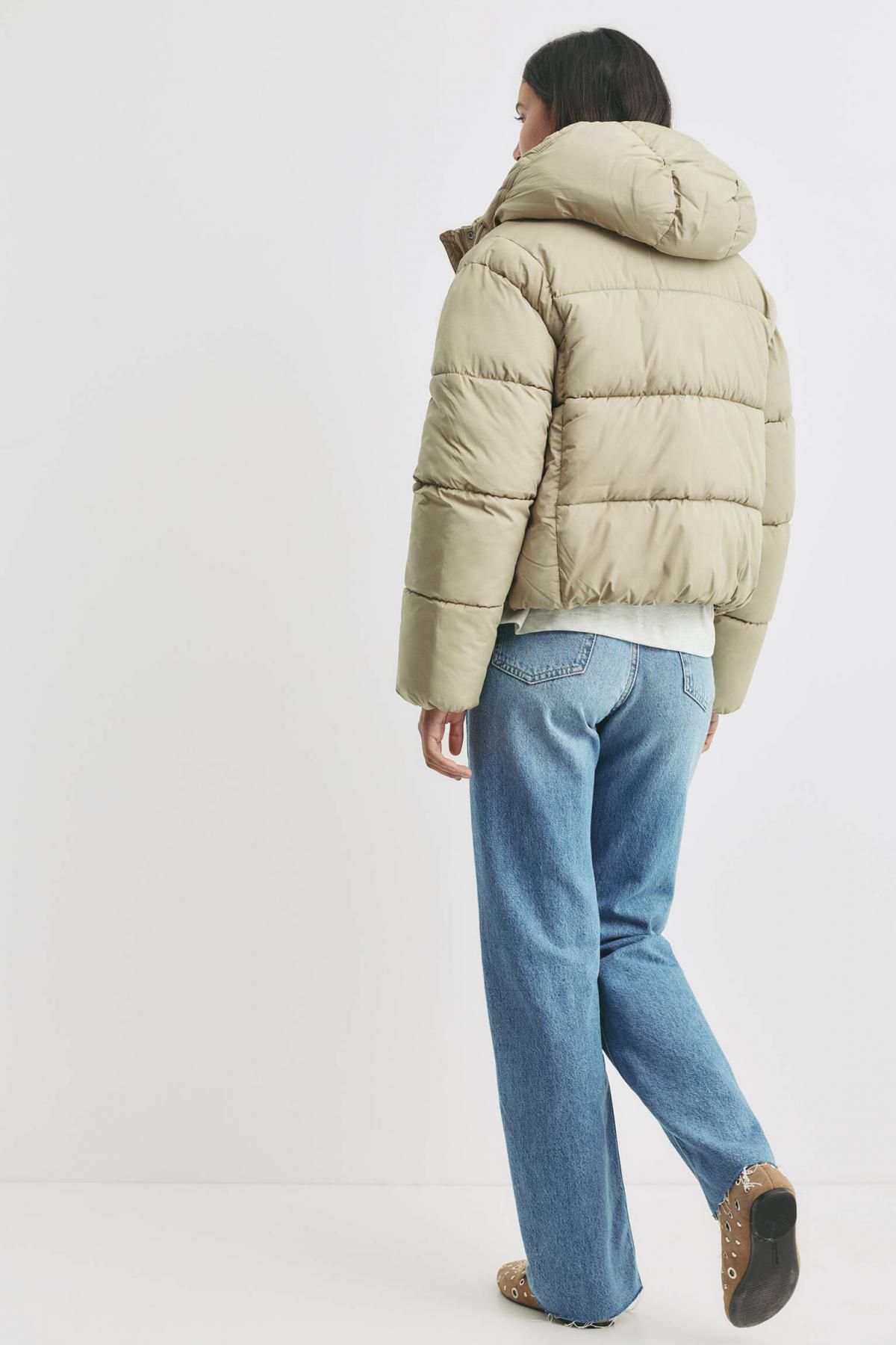 풀앤베어 베이직 하이넥 후드 집업 크롭 패딩 재킷 7700/369 PALE GREEN - 상세 이미지 3