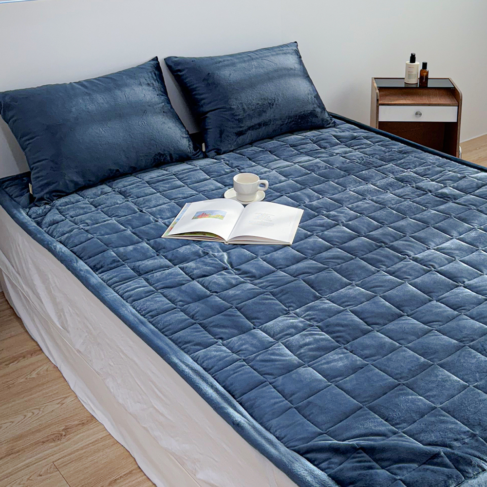 포근한 윈터테일 겨울 밍크 극세사 고정밴딩 침대패드 웨일 블루, SS(슈퍼싱글)