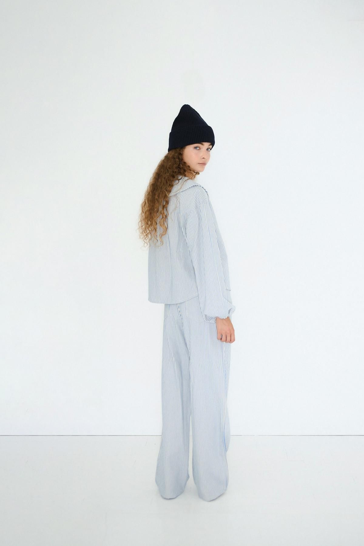 타이니코튼 라이트 크림 스톤 스트라이프 빅카라 셔츠 AW25-661S49 ONE COLOR - 상세 이미지 5