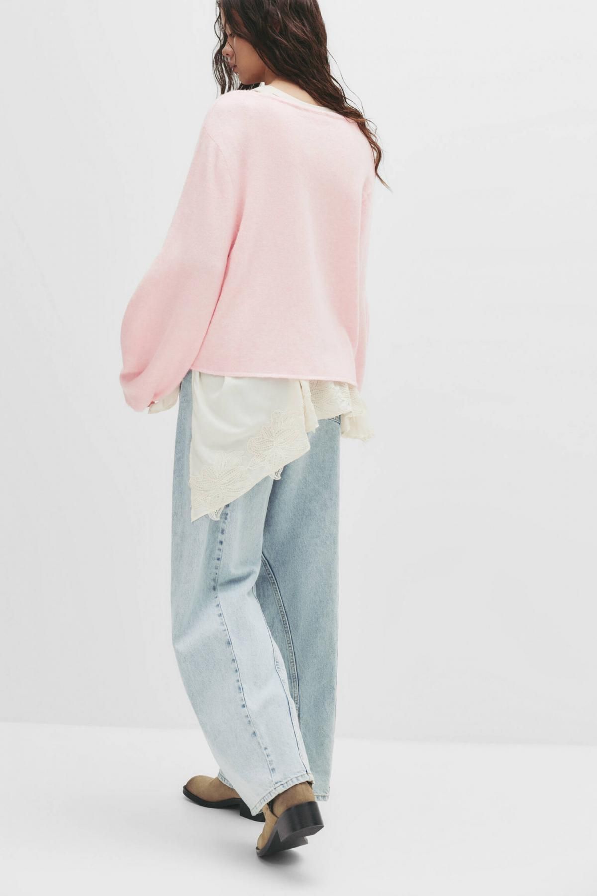 풀앤베어 페일핑크 소프트 브이넥 니트 스웨터 7550/363 PINK - 상세 이미지 4