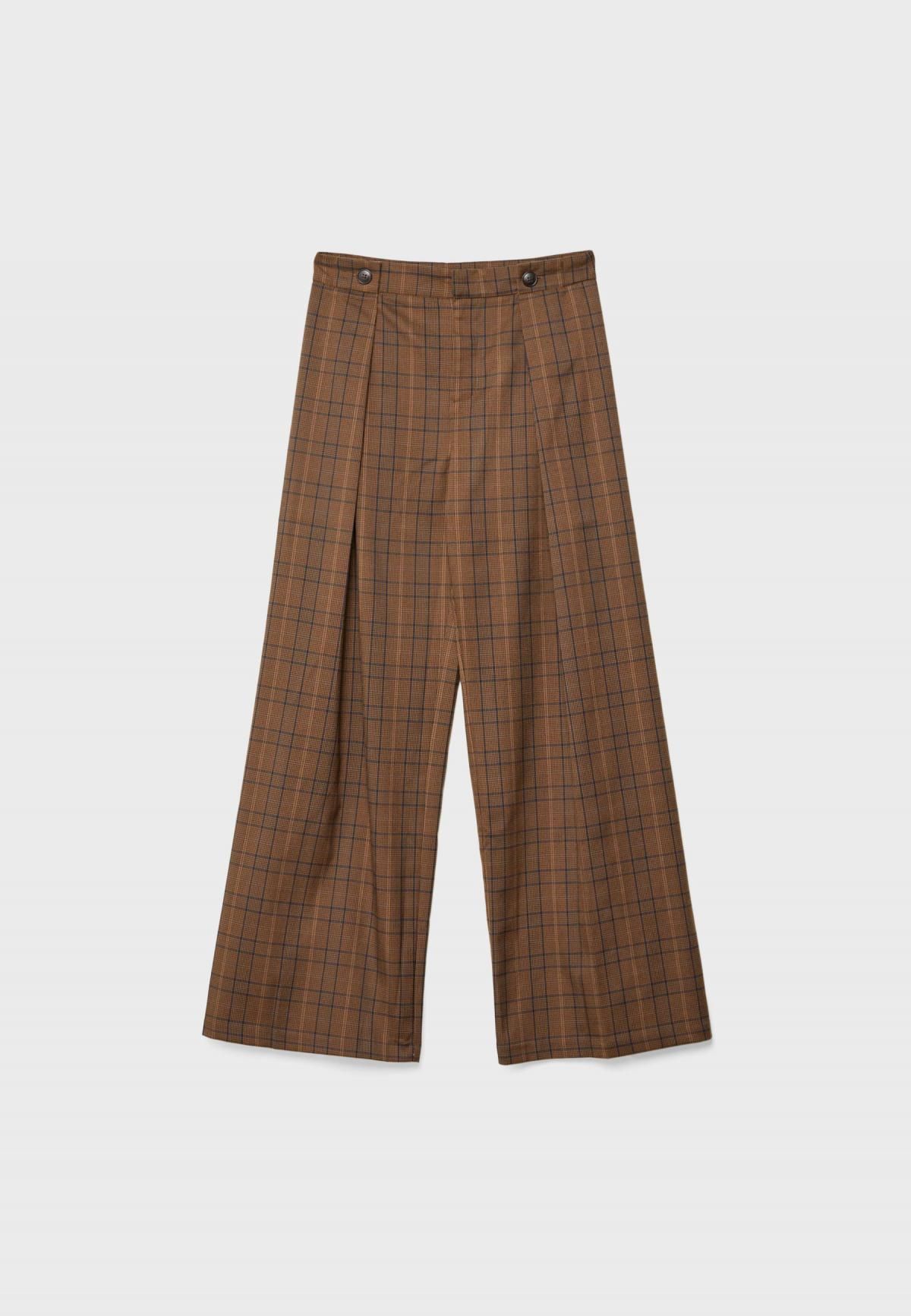 스트라디바리우스 체크 와이드 스마트 팬츠 4550/258 BROWN - 상세 이미지 4