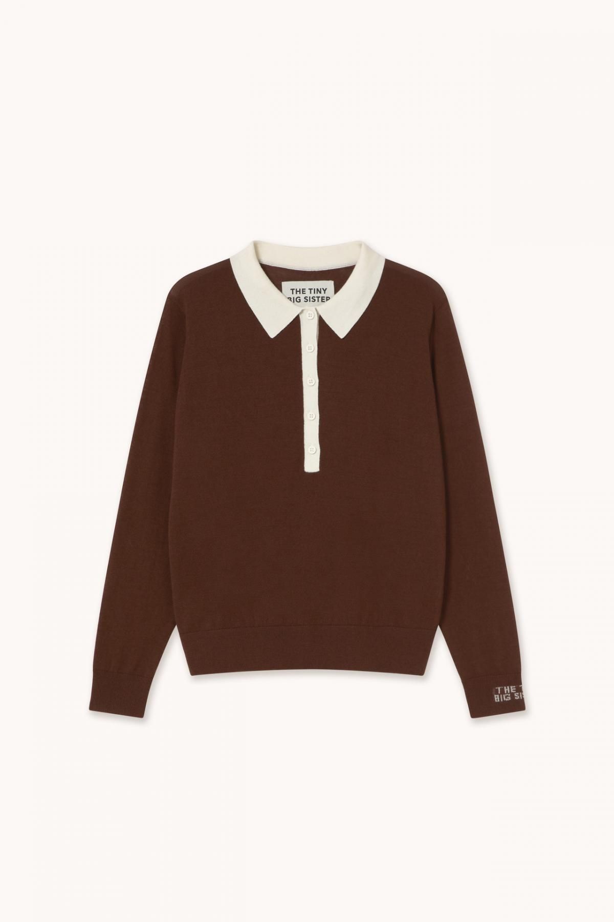 타이니코튼 클래식 배색카라 브라운 니트 스웨터 AW25-677K22 ONE COLOR - 상품 이미지