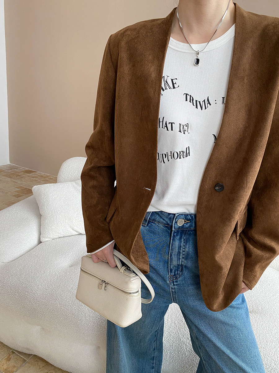 オールドマネーノカラフェイクレザースエードジャケット - La mode