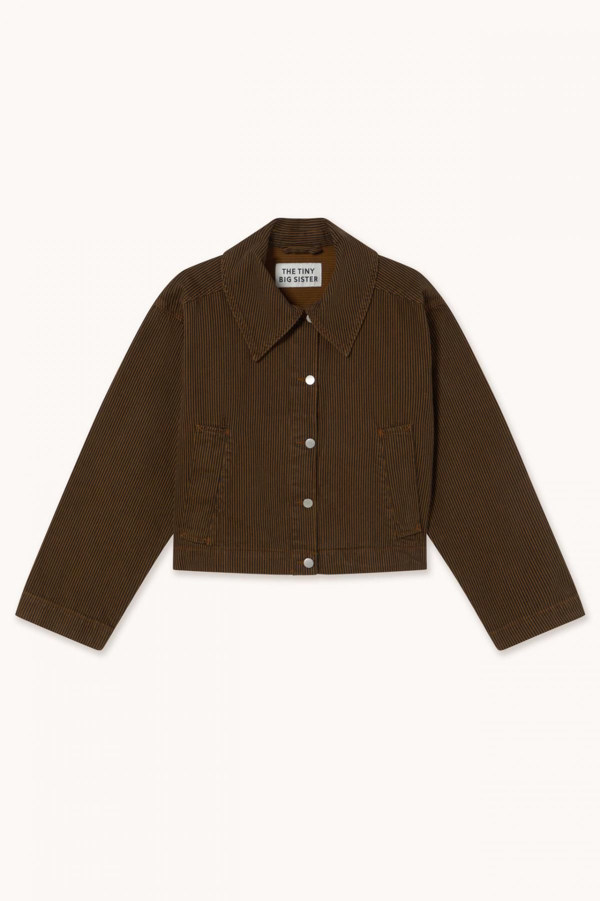 타이니코튼 브라운 스트라이프 크롭 데님 재킷 AW25-704S36 ONE COLOR - 메인 이미지