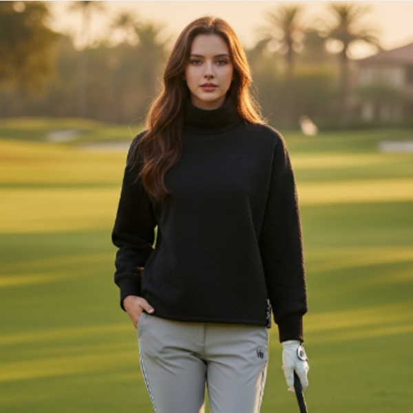 와이드앵글 여성 가을 골프웨어 하이넥 풀오버 스윙편한 골프 오버핏 티셔츠