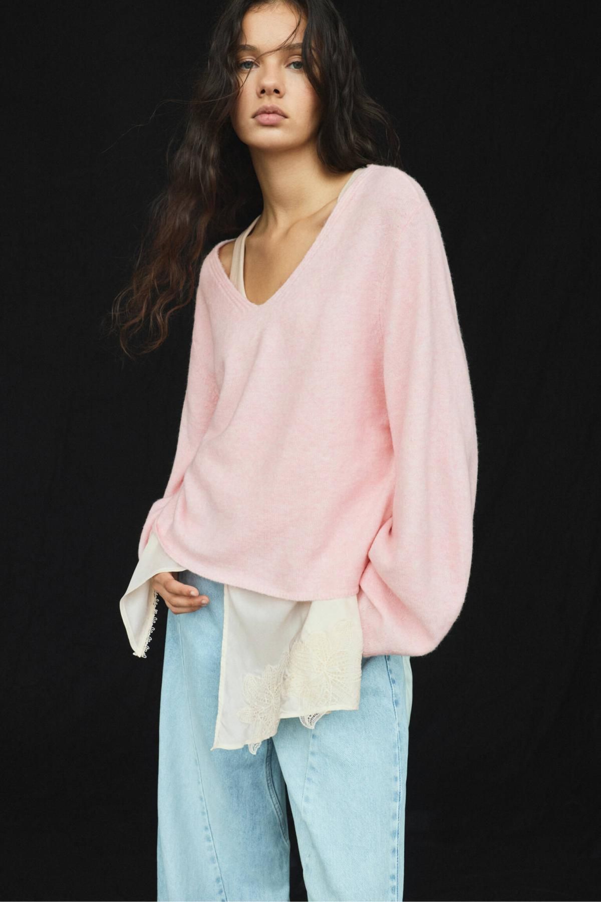 풀앤베어 페일핑크 소프트 브이넥 니트 스웨터 7550/363 PINK - 상세 이미지 2