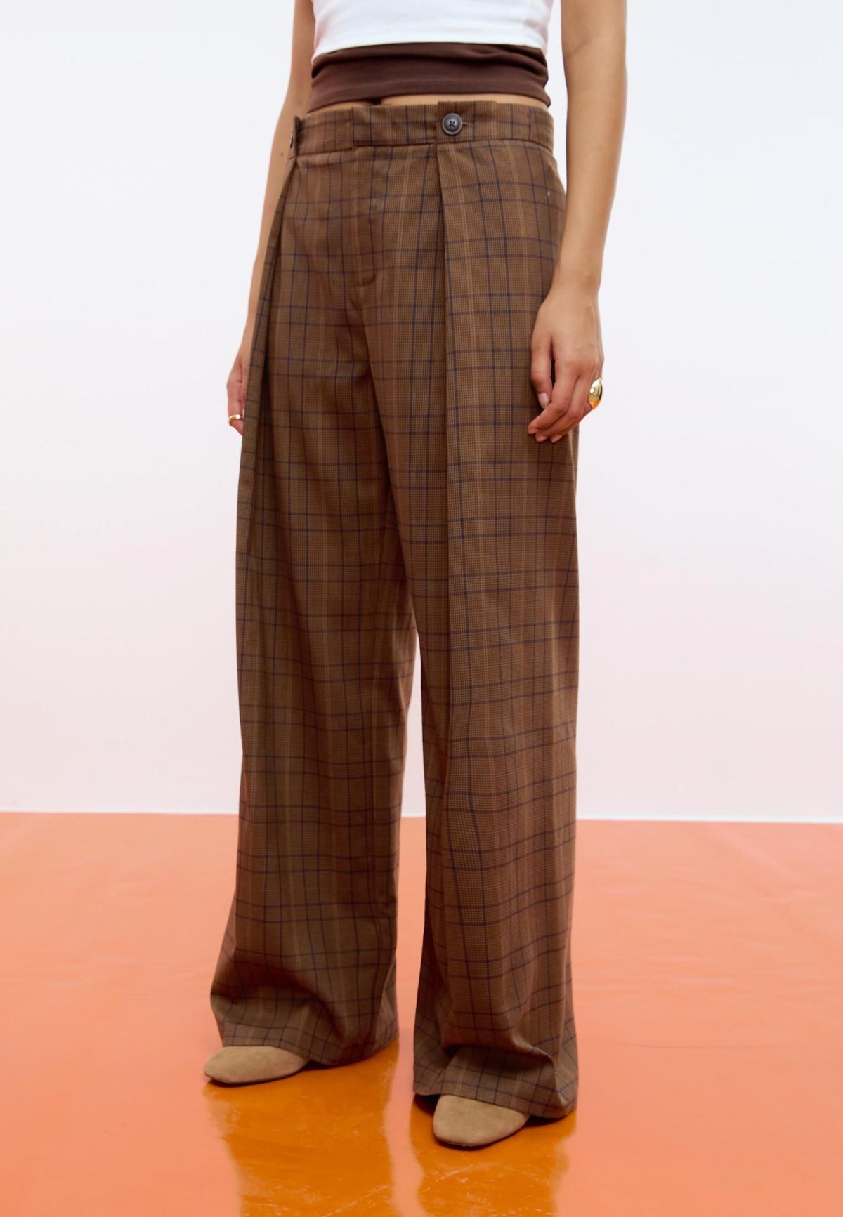 스트라디바리우스 체크 와이드 스마트 팬츠 4550/258 BROWN - 메인 이미지