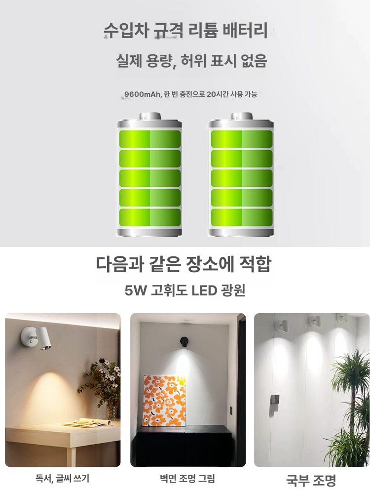 무타공 벽조명 침대 독서등 전시회 리모컨 무드등 정사각형 충전 벽부착등 블랙 자석흡착 충전형 10시간 5W A - 상세 이미지 3