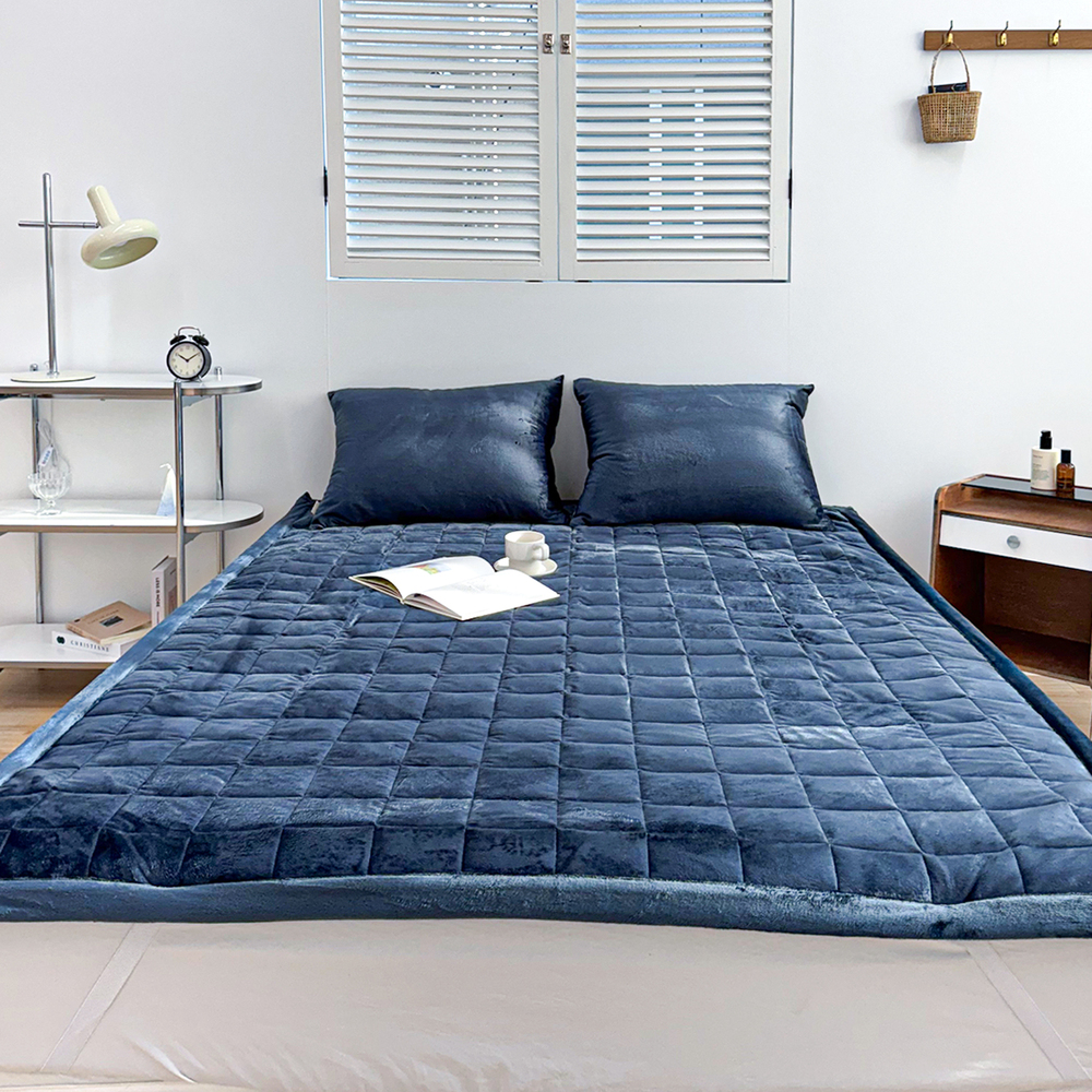 포근한 윈터테일 겨울 밍크 극세사 고정밴딩 침대패드 웨일 블루, SS(슈퍼싱글)