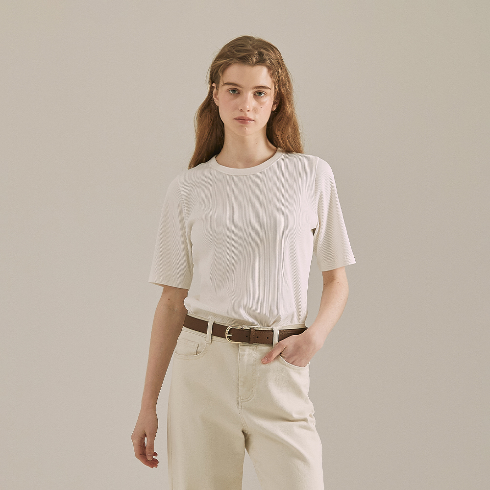 베이직하우스 여성 골지 반팔티셔츠 LYTS3201