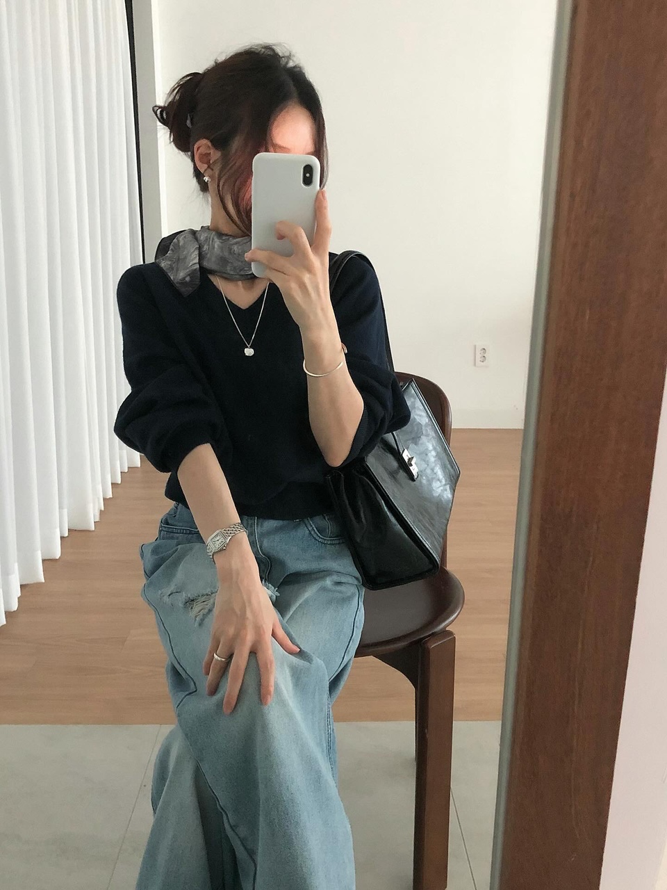 모엣 여성 레이어드 이너 가을 루즈핏 오버핏 브이넥 울 니트 - 상세 이미지 3