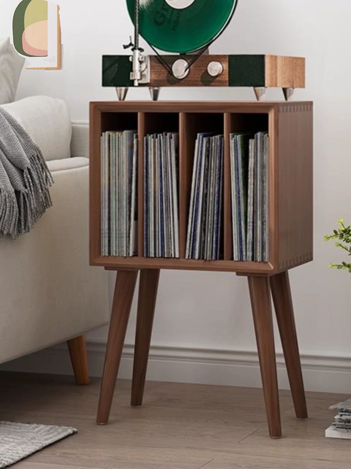 레코드 진열장 선반 장식장 월넛 협탁 턴테이블 수납 수납함 투명 정리함 호두색 45x35x87cm ENF 보드 - 상품 이미지