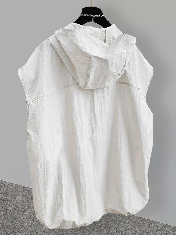 남자 얇은 민소매 여름 편한 피트니스 후드티 자외선차단 쿨원단 통기성 시원한 화이트 상의 S 42.5-52.5kg 적합 - 상세 이미지 4