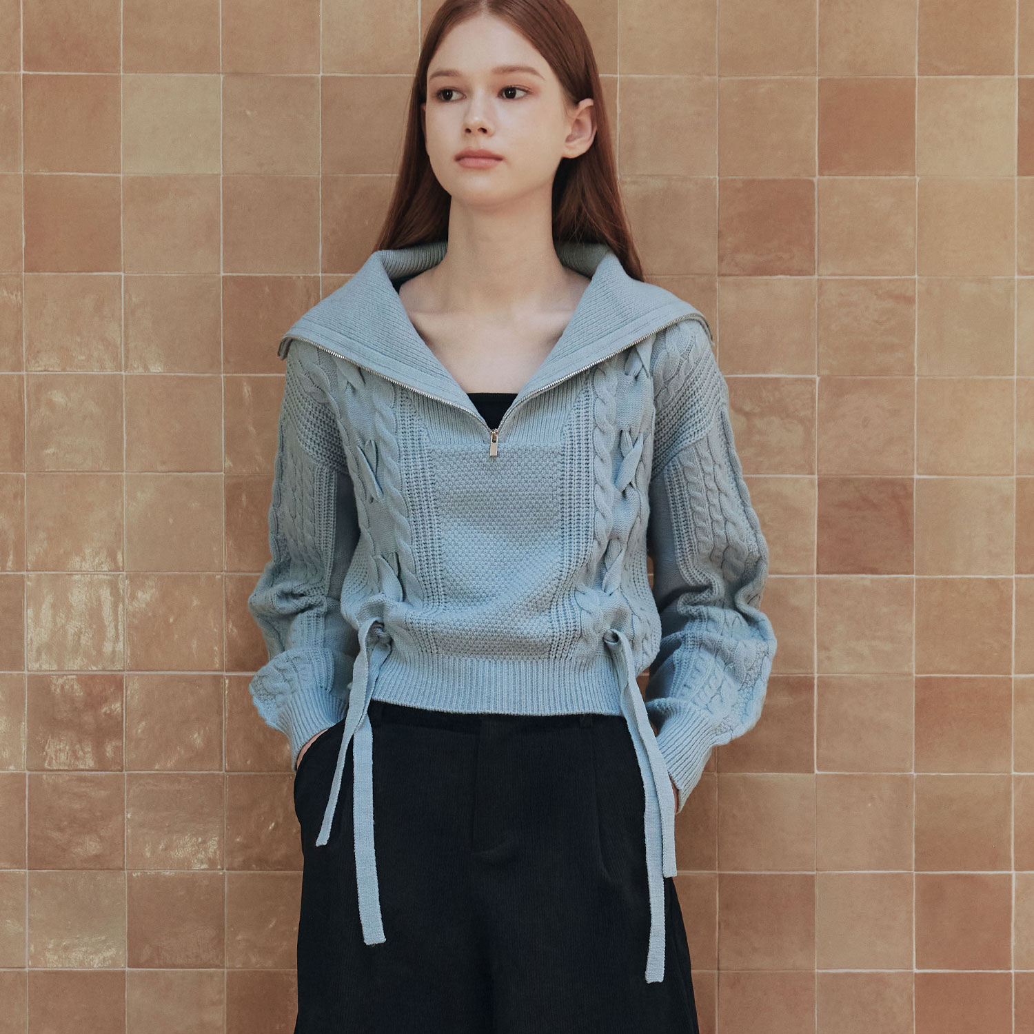 [N배송][제로스트릿][6컬러] 리본 집업 스웨터 RIBBON ZIP-UP SWEATER - 상세 이미지 5